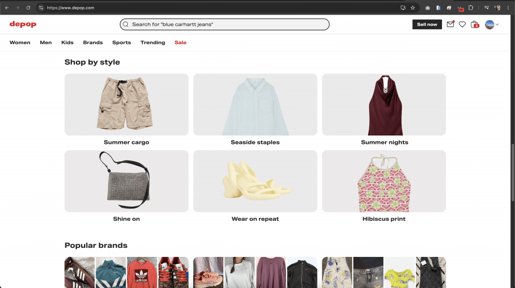Depop homepage